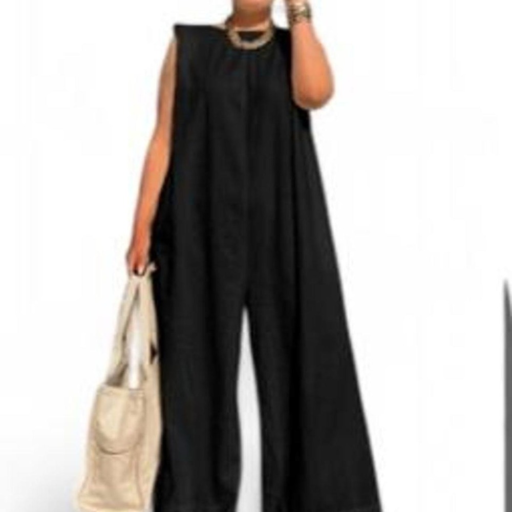 UOOZEE Women's Sleeveless Wide Leg Shoulder Pad Jumpsuit Wide Leg Jumper